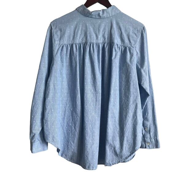 J Jill Top Women Blue Collar Embroidered Dots‎ Pinstripe Button Up Pocket Cotton - Picture 3 of 12